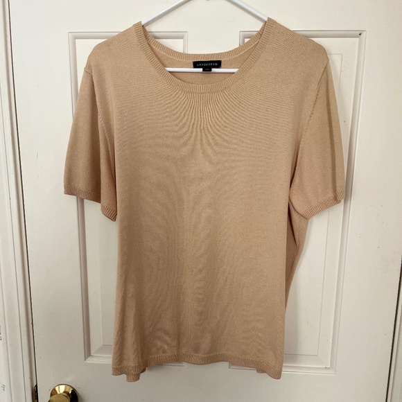 Lands' End Tan Cotton Short-Sleeve Sweater - Picture 1 of 4